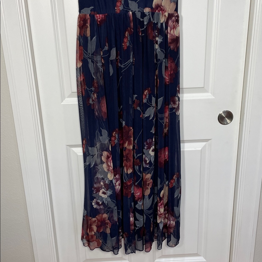 Alexa B Nites Maxi Dress Size 6 V Neck Floral Sleeveless Mesh Embellished Blue - Picture 7 of 15